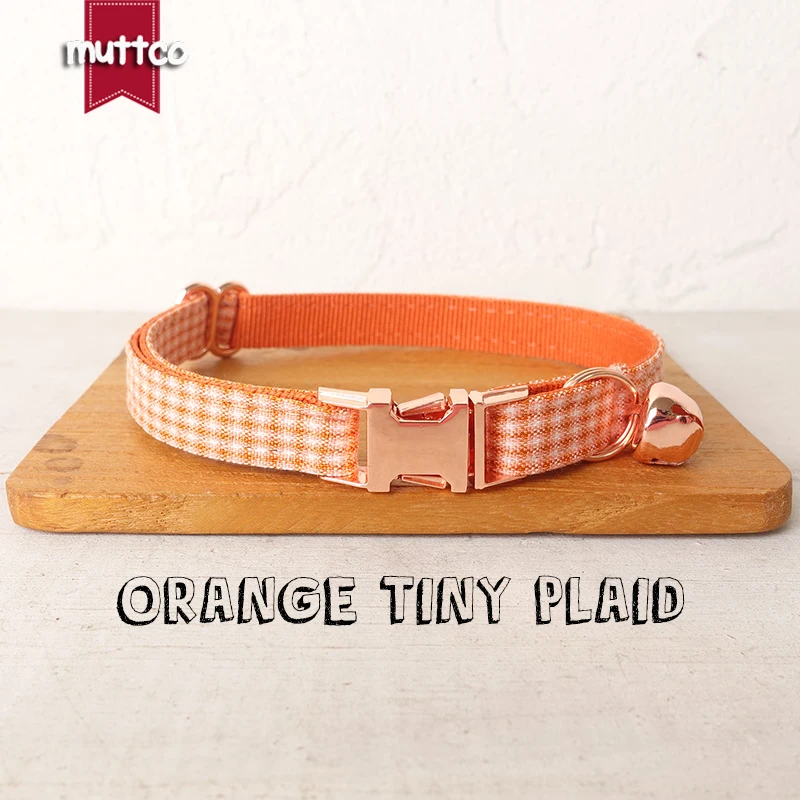 MUTTCO retail with platinum high quality metal buckle collar for cat ORANGE TINY PLAID design cat collar 2 sizes UCC105M