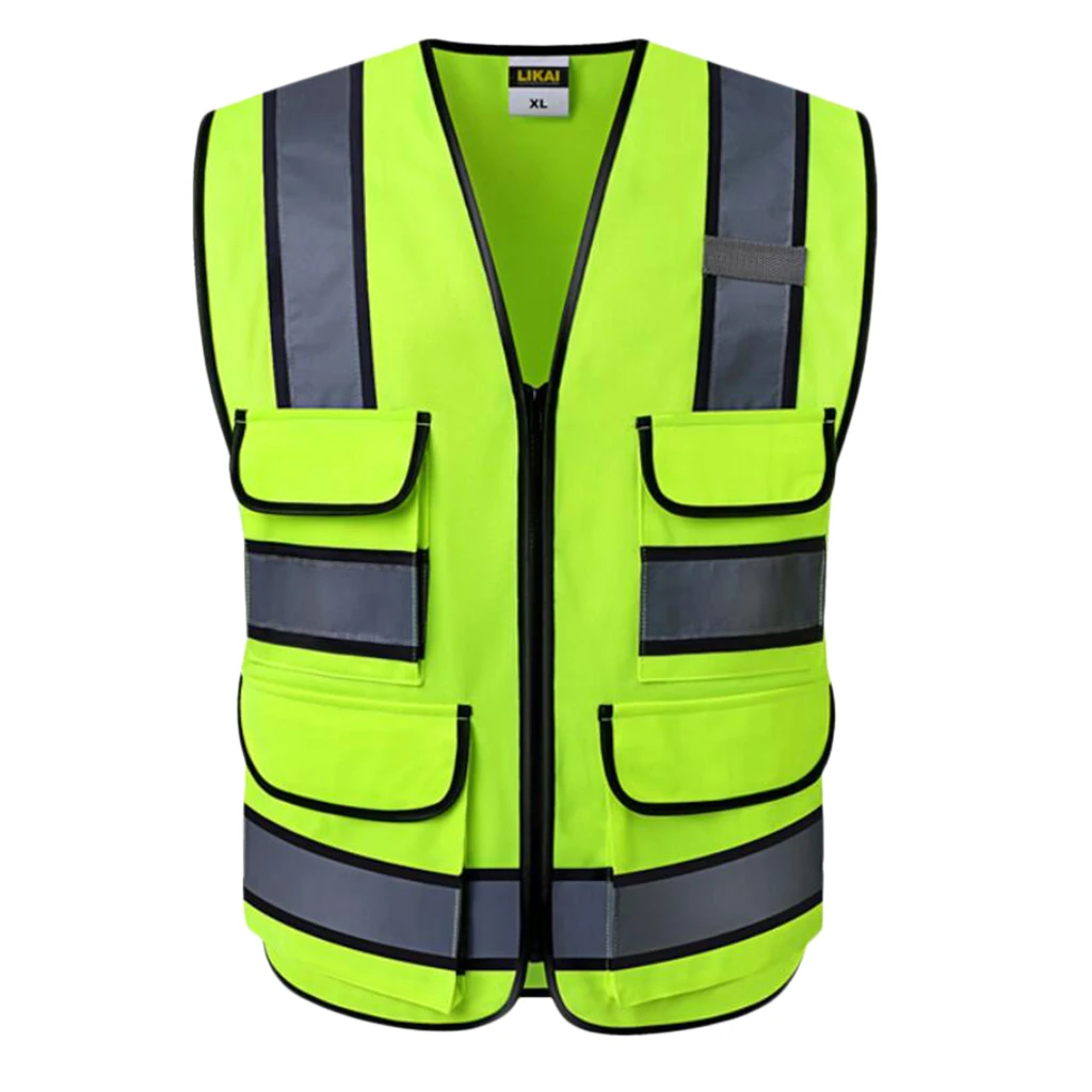 Reflective Vest Safety Sleeveless Waistcoat With Zipper Yellow E