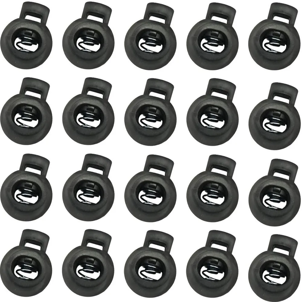 20 pezzi di plastica Spring Stop Toggle Cord Locks End Black Round Ball Shaped 7 nk88