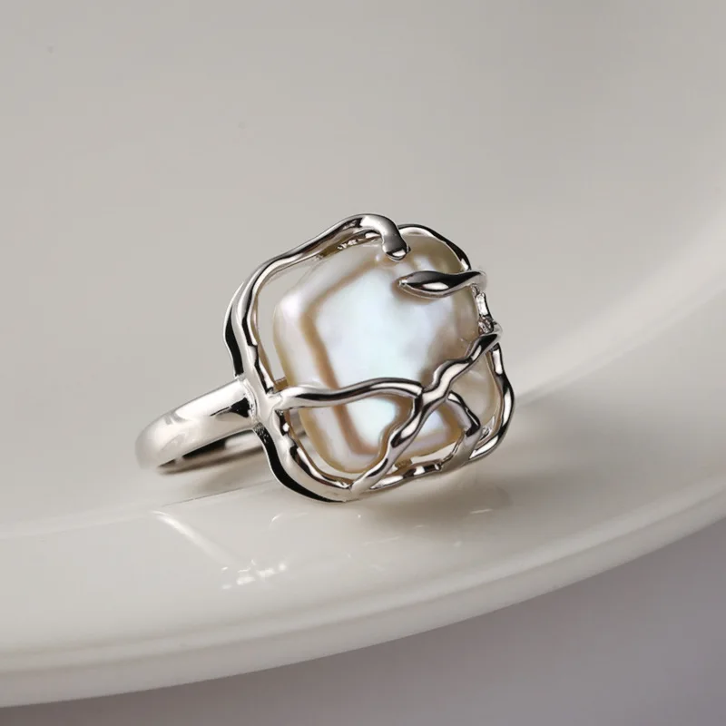 100% Genuine S925 Sterling Silver Ring Wholesale Price Bundled with Pearl  Spanish Designer Niche Baroque Crystal