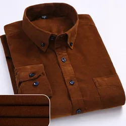 Plus Size 6XL 2023 Autumn/Winter Warm Quality 100% Cotton Corduroy Long Sleeved Button Collar Casual Shirts For Men Comfortable