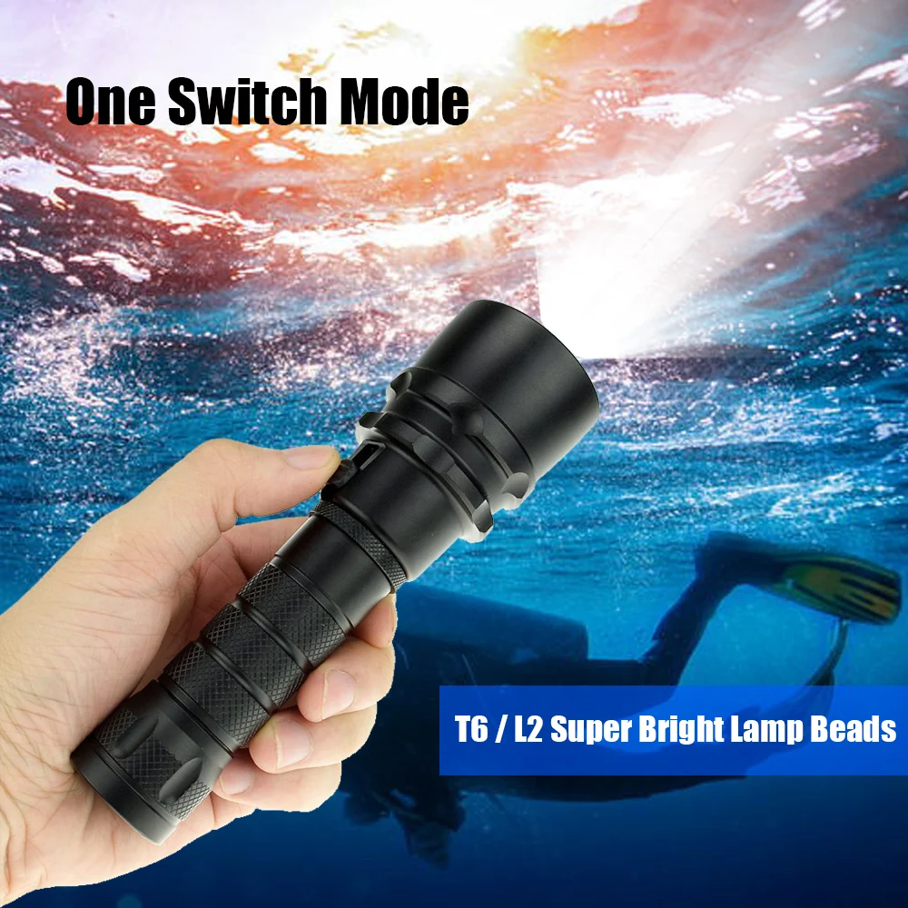 Potente linterna LED de buceo superbrillante T6/L2, antorcha subacuática profesional, lámpara de clasificación impermeable IP68 con batería 18650