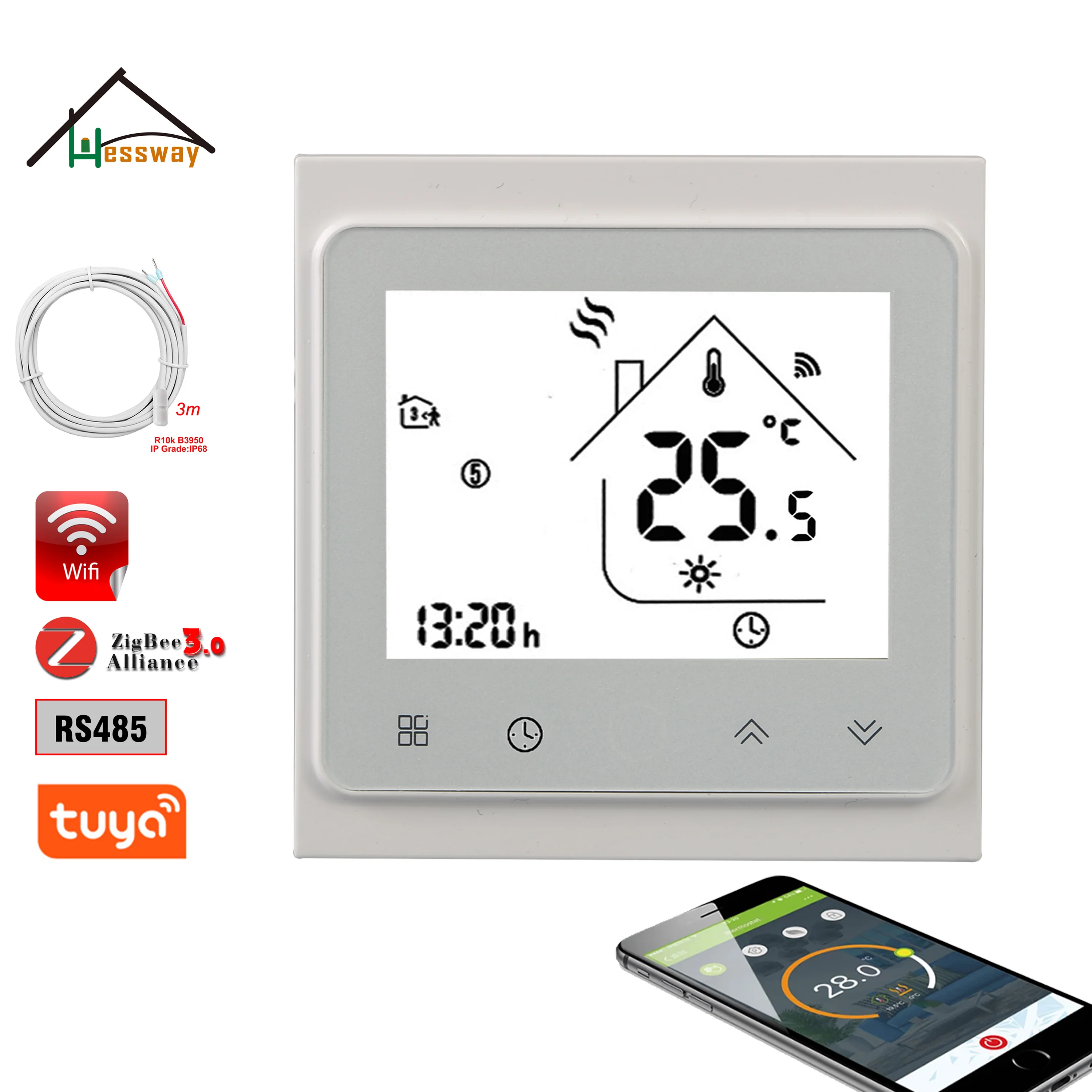 HESSWAY NO/NC Valve,16A Heat Cables,Boiler Thermostat with Warm Floor ZIGBEE/WIFI/MODBUS Protocol Remote Connection Optional