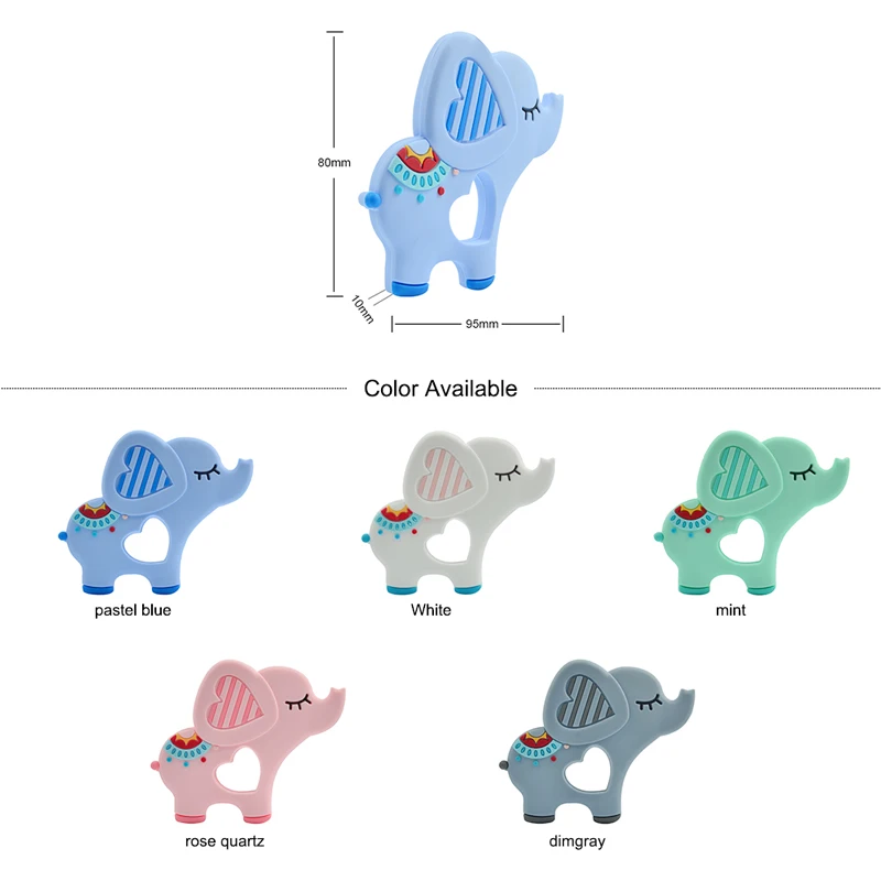 Nuovo elefante Silicone Massaggiagengive Animale del fumetto BPA Perline libere Collana per dentizione Doccia fai da te Massaggiagengive in silicone