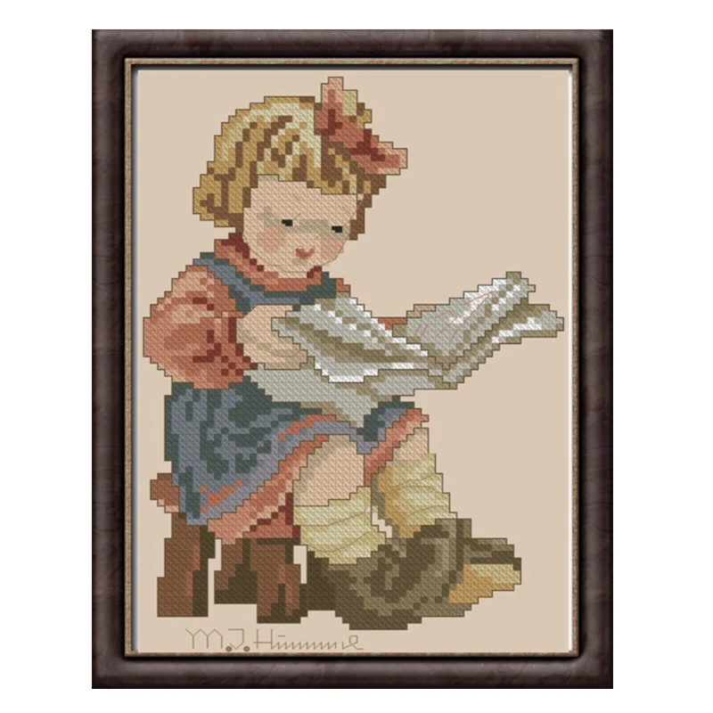 Cross Stitch Kit Lovely Figure Reading Girl 11CT Printed Cloth Material Pack Chinese Hand Embroidered Llinen