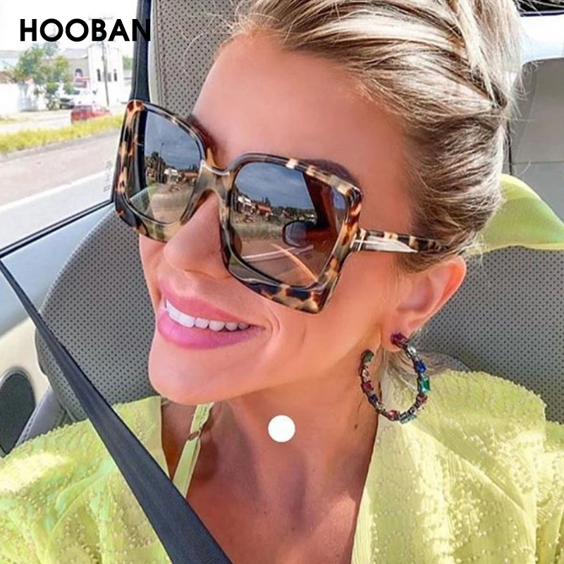 HOOBAN Luxury Oversized Women Sunglasses Fashion Big Plastic Sun Glasses Female Vintage Square Ladies Sunglass UV400