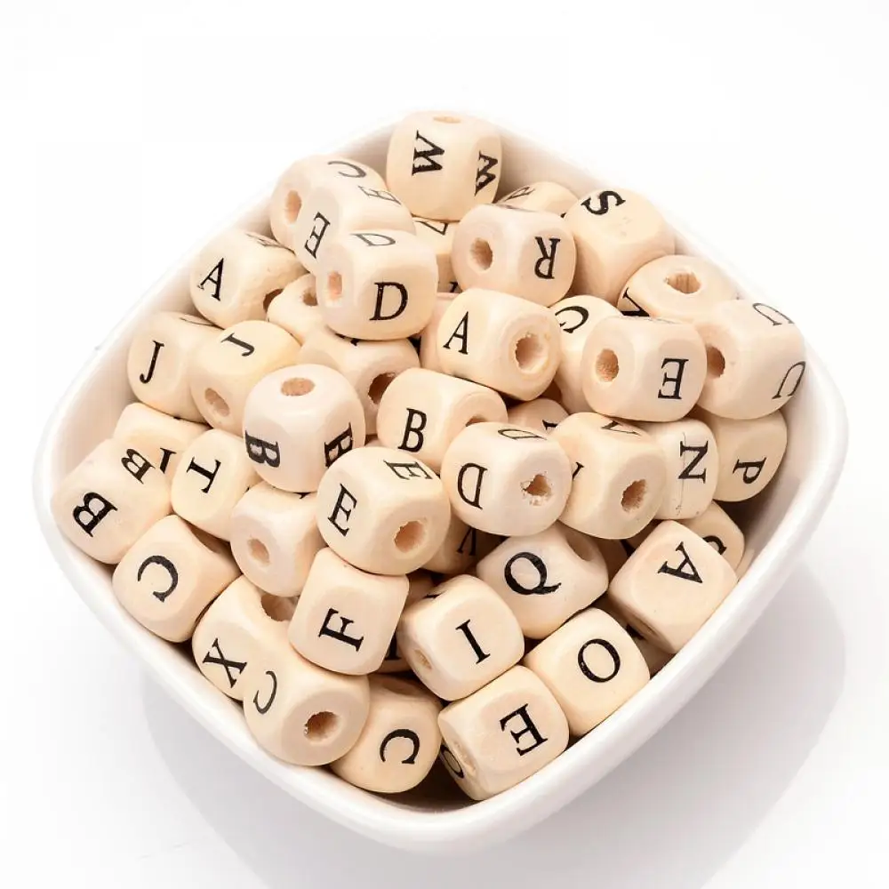 20Pcs 10mm Natural Wooden Letter Beads Mixed Alphabet Square Cube Wood Beads For Jewelry Making Handmade DIY Bracelet Necklace