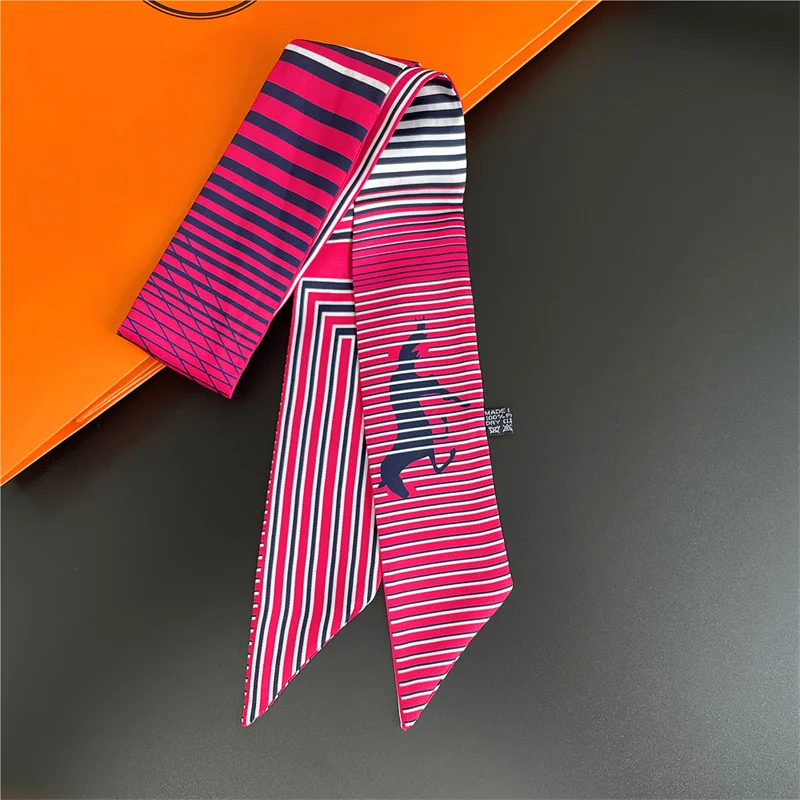 Brand Bag Scarf Women Twill Silk Scarf Skinny Scarves Ladies Stripes Horse Design Wrist Towel Foulard  Neckerchief Headband