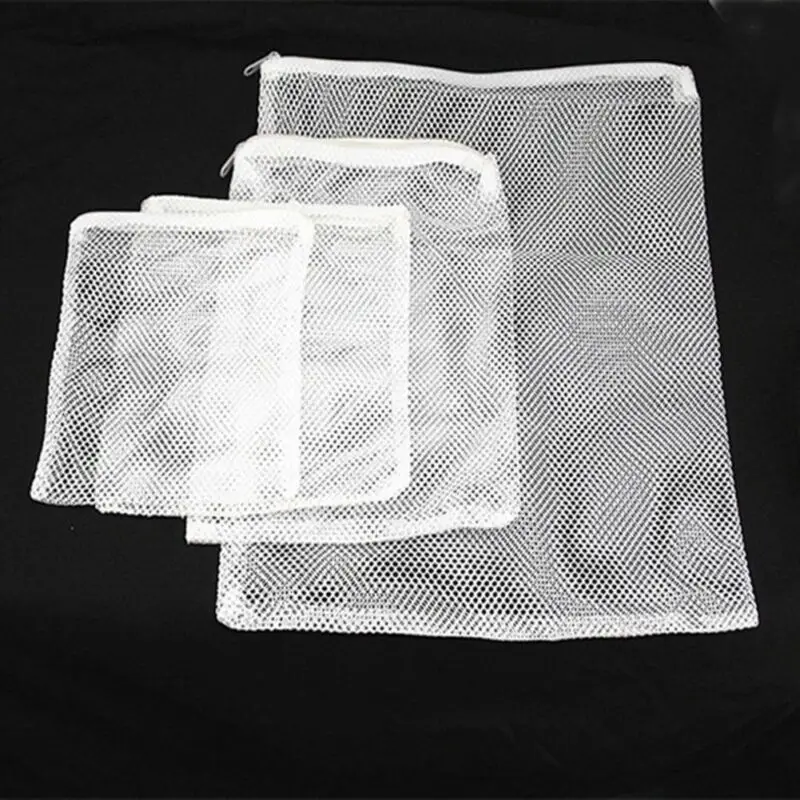 5pcs White mesh bag with zipper,Aquarium Filter Bag Fish Tank Mesh Bag Zipper Net Pond Bio Ball Active Carbon Isolation Storage.