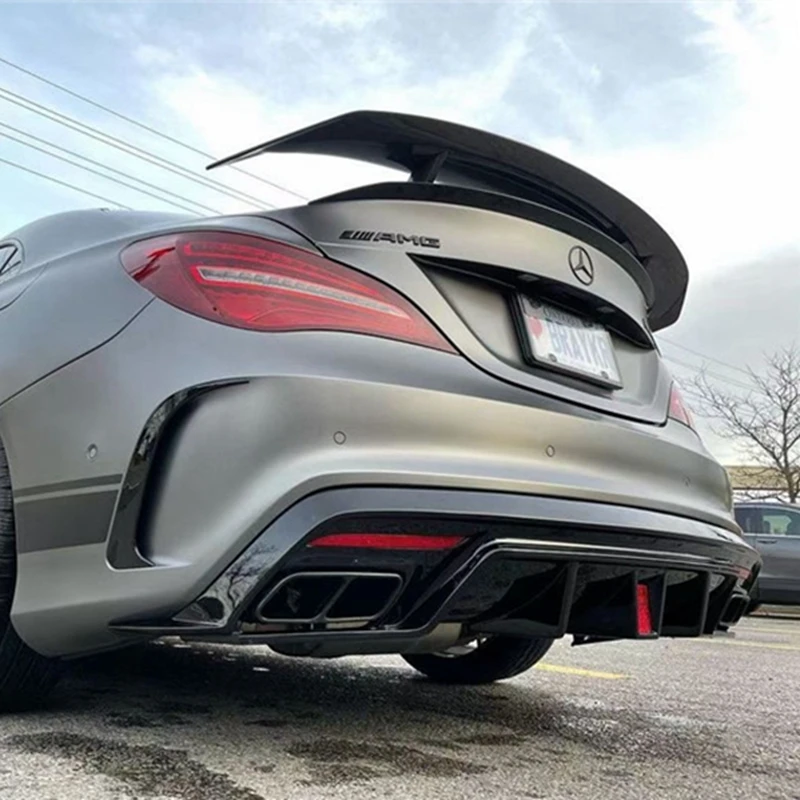 Carbon Fiber Rear Lip Spoiler Diffuser for Benz CLA Class W117 CLA200 CLA250 CLA260 CLA45 2013-2018 With LED Light