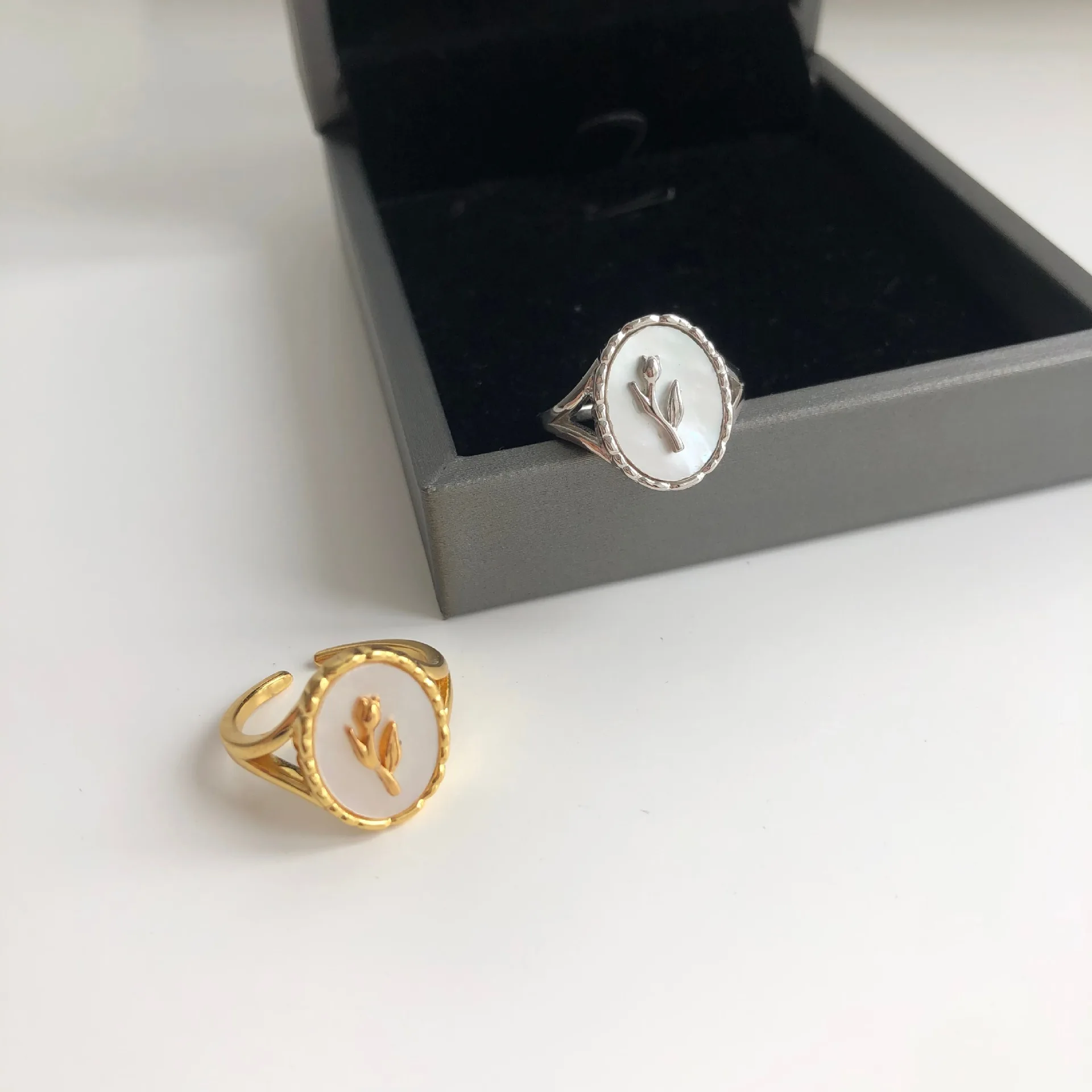 

925 пробы серебра в форме тюльпана в виде ракушки Геометрическая овальное кольцо женский ins нишу дизайнер Открытое кольцо