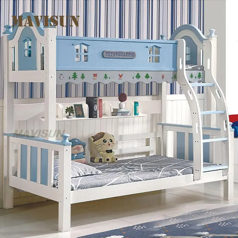 Minimalist Modern Boy Child Bed Simple Bunk 1.2 Meter High And Low Two-Layer Bed Pure Solid Wood Home Space Saving Furniture