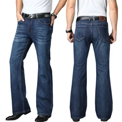 Pantalones vaqueros acampanados para hombre, pantalones vaqueros acampanados con corte de bota, pantalones vaqueros clásicos de diseñador para hombre, pantalones vaqueros azules acampanados sueltos elásticos de cintura alta