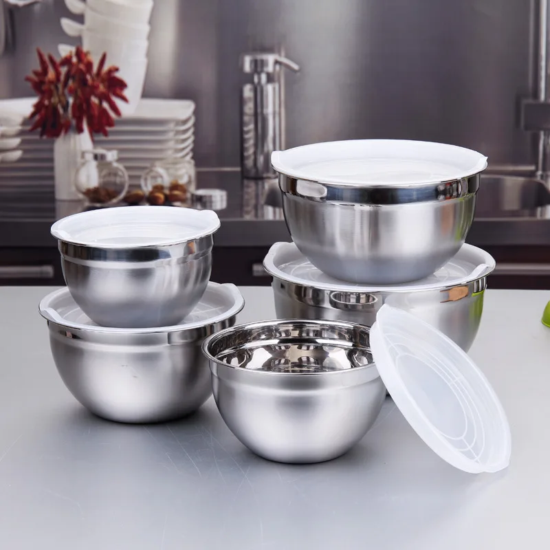 Stainless Steel Salad Mixing Bowl with Lid Fruit Vegetable Dough Basin Egg Beater Bowls Food Container Kitchen Utensil