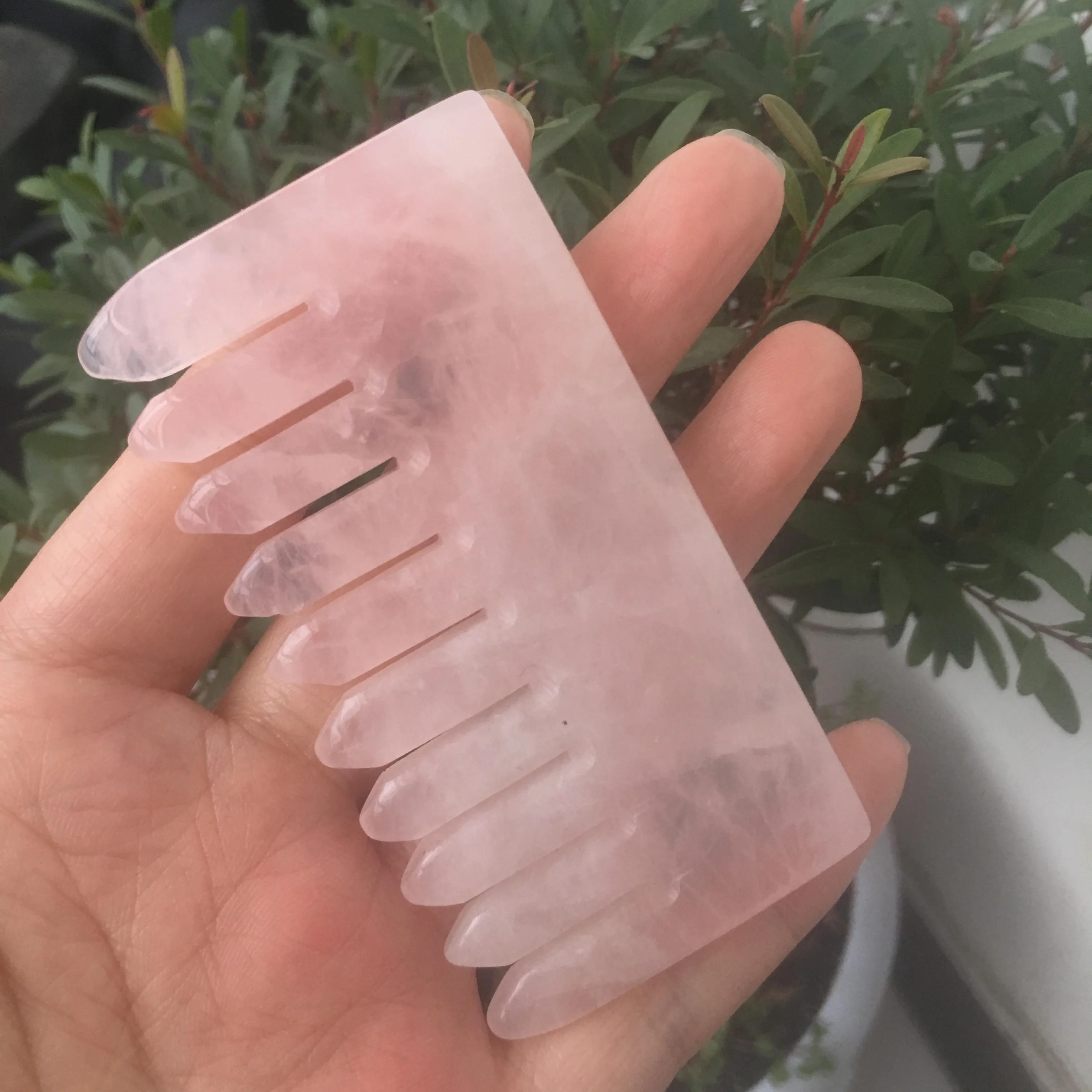 Natural  Rose Quartz Crystal Comb Head Hair Health Massage Gua Sha Combs Healing Health Jade Stones Gifts