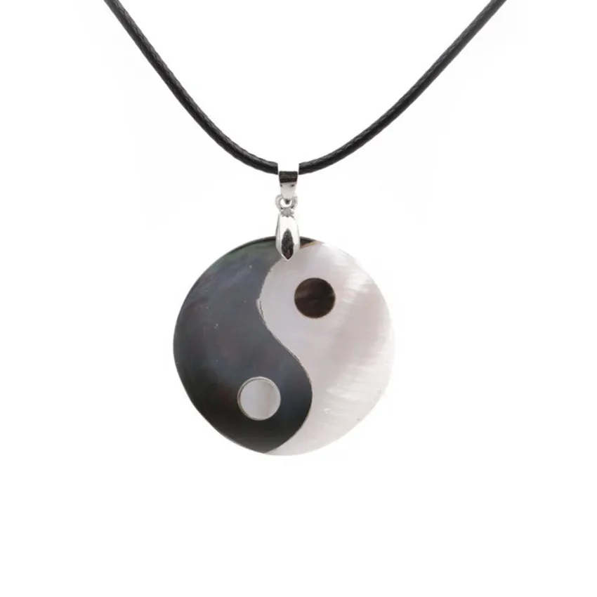 FYJS Unique Black and White Shell Yin Yang Eight Trigrams Pendant Rope Chain Necklace Ethnic Style Jewelry