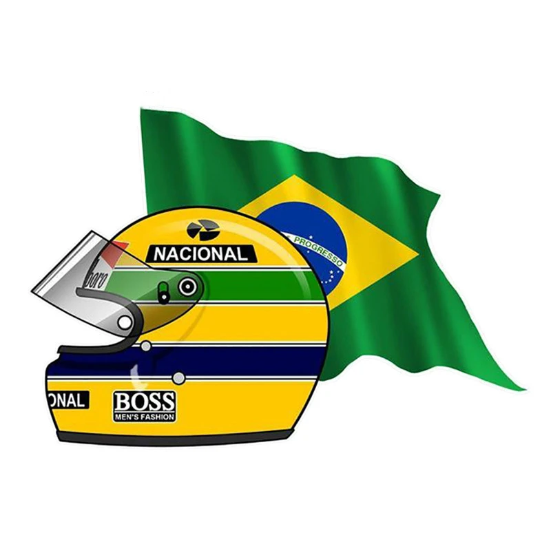 

Fuzhen Boutique Decals Exterior Accessories Ayrton SENNA FLAG BRAZIL Helmet Creative Car Sticker Windshield Vinyl Decal PVC 13cm