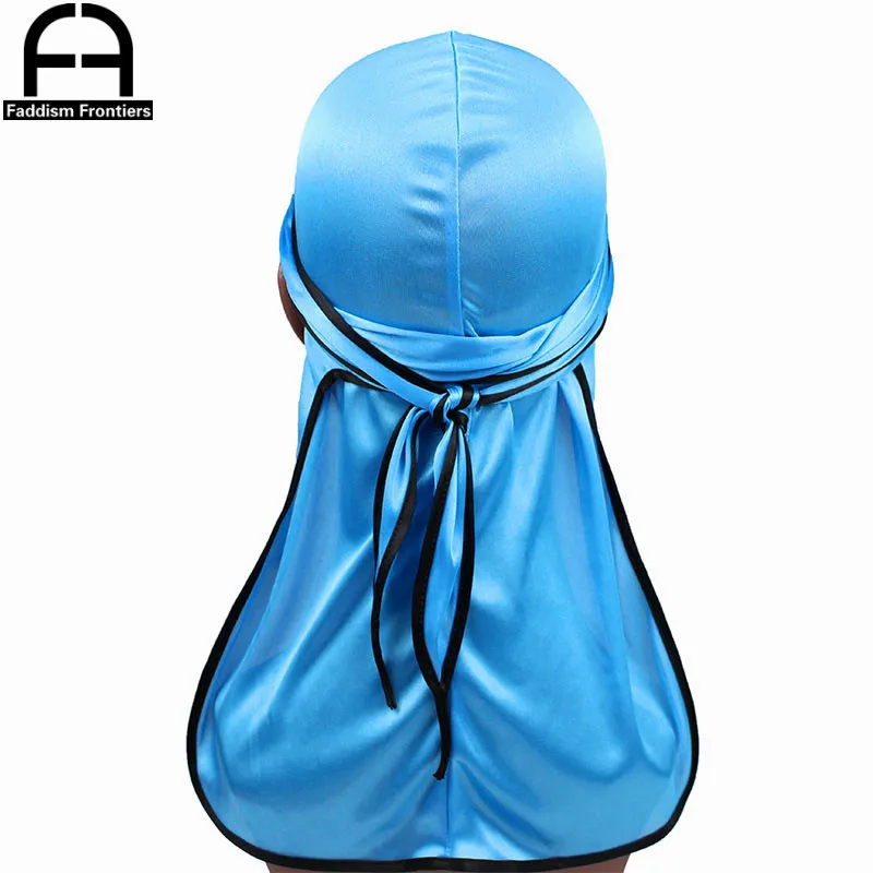 Unisex Männer Seidige Durag Schwarz Nähen Seide Durags Bandanas Für Männer Long Tail Doo Du Rag Wave Cap – Detail 9