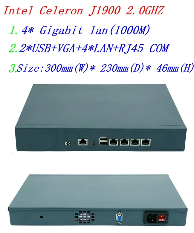 

Промышленная сетевая платформа брандмауэра с 4*82583 в lan J1900 2,0G поддержка ROS Mikrotik PFSense Panabit Wayos