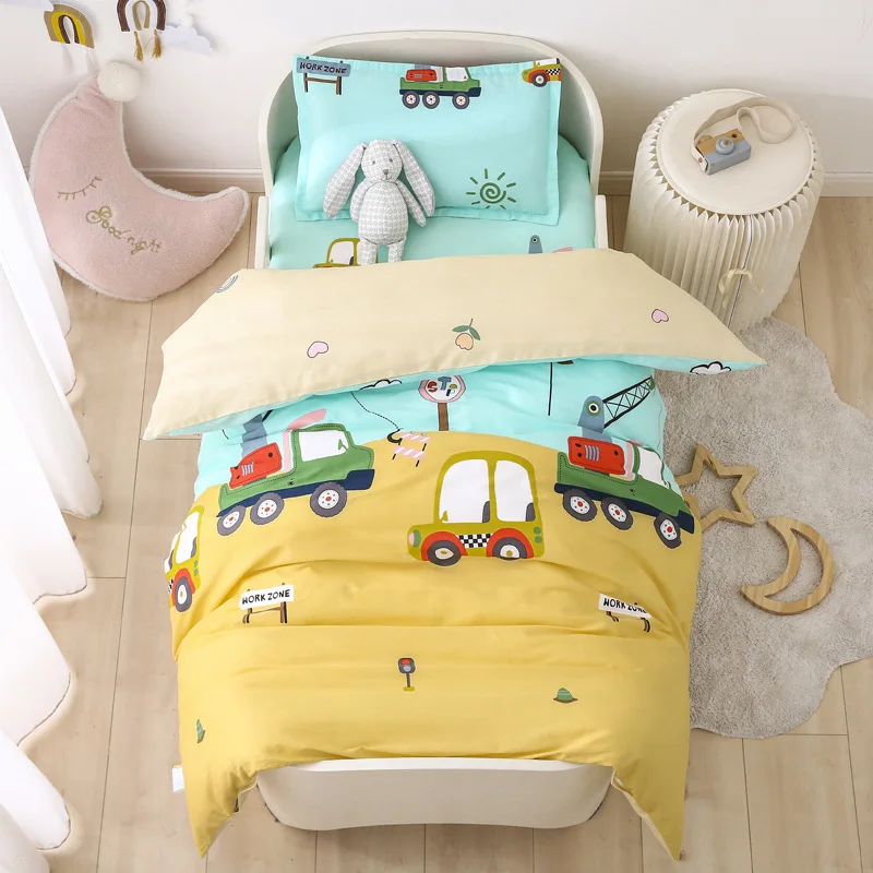 Kindergarten Cartoon Animation Cotton 3-Piece Set Children's Quilt Cover Pillowcase Cushion Cover Without Core Bedding Set LC223