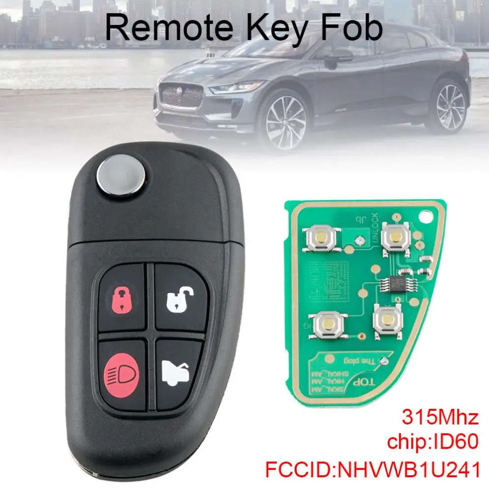 

315Mhz 4 Buttons Flip Remote Car Key with ID60 Chip NHVWB1U241 Fit for Jaguar S type / X type / XJ8