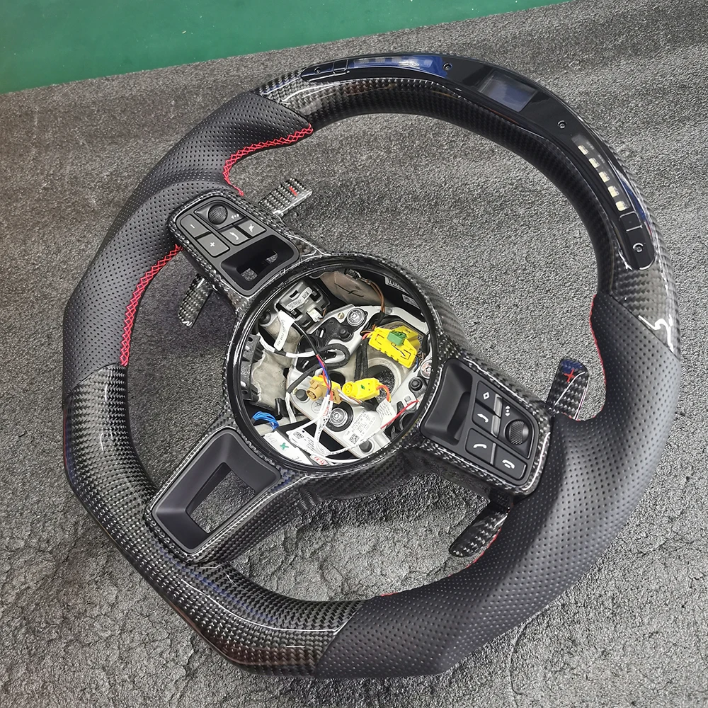 Real Carbon Fiber LED Steering Wheel compatible for Porsche Macan Cayenne Panamera 911 LED Performance Steering Wheel