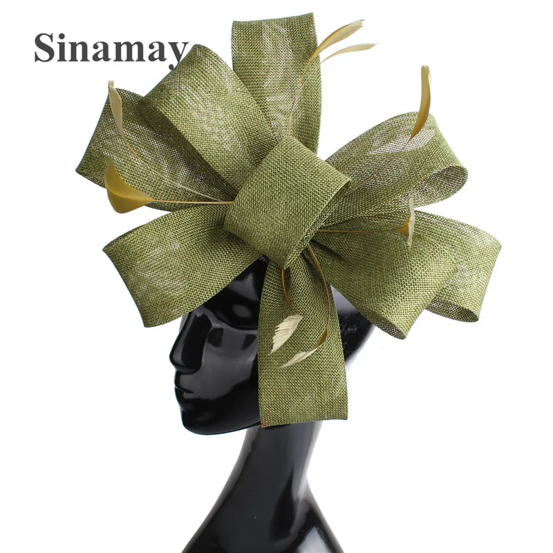 Imitation Sinamay Wedding Mesh Fascinator For Ladies Headwear Party Women Bridal Hair Accessories Bow Hair Clip Fancy Feather