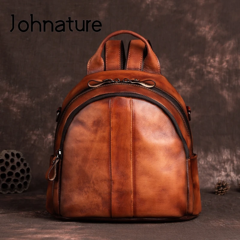 johnature retro bolsa de couro genuino para mulheres versatil natureza mochila couro macio grande capacidade bolsas de viagem ao ar livre novo 2024 01