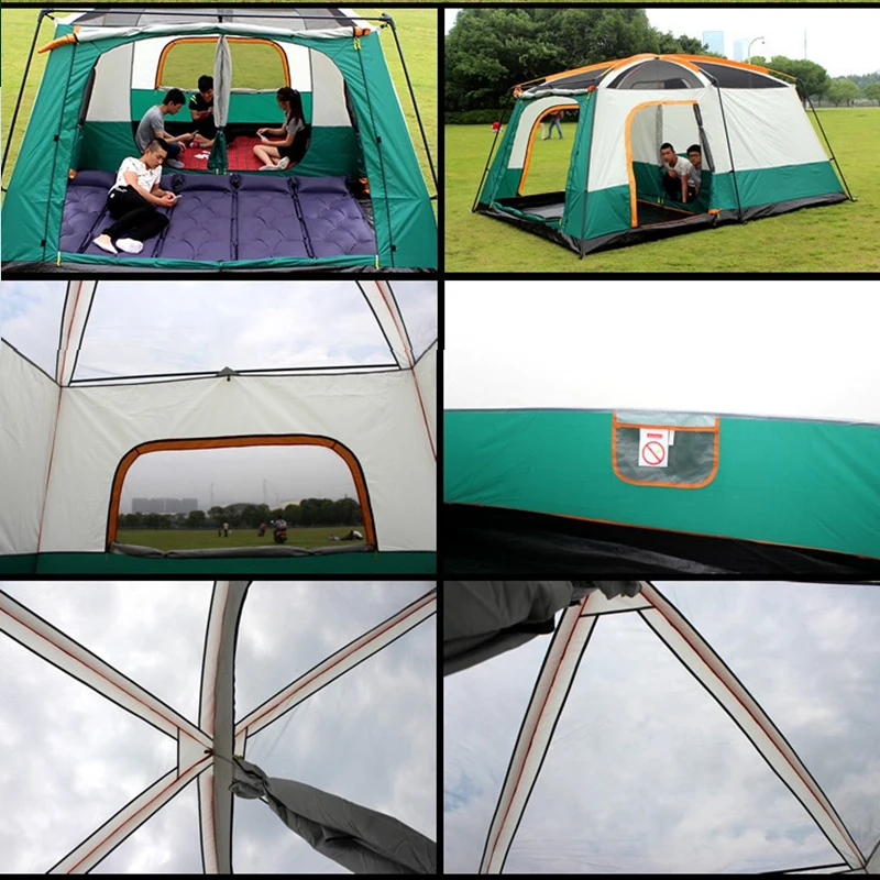 Outdoor Camping Large Family Tent 8 10 Two Story 2 Living Rooms 1 Hall High Space Waterproof Sunscreen Uv Protection Windproof