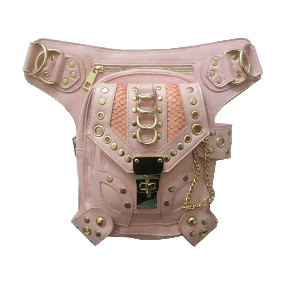 Halloween gift Steampunk Vintage Pink Bag Burning Man Steam Punk Retro Rock Gothic Waist pack  Women thigh Chain Leg Bag suit