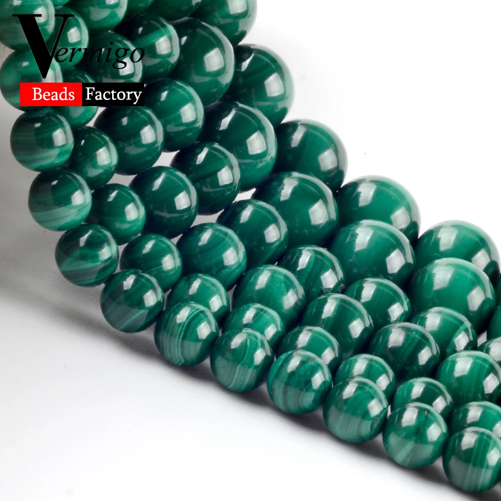 Natural Malachite Stone Round for Jewelry Making 6mm-10mm Spacer Loose Beads Diy Bracelet Necklace Accessories Wholesale 15