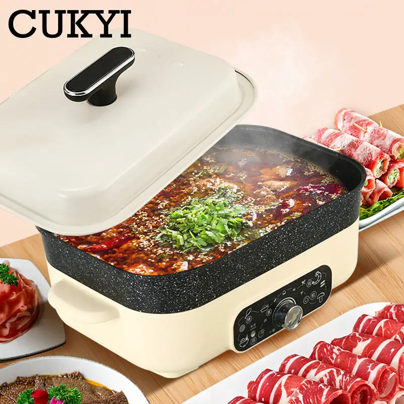 CUKYI 5.5L 1400W wielofunkcyjny kuchenka elektryczna parowar garnek do gotowania grill hotpot zupa gulasz śniadanie domowe wszystko W 1