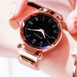 reloj hombre Reloj de cuarzo con correa de malla de acero para mujer, cronógrafo con hebilla magnética, con diamantes de imitación, diseño romántico, con personalidad, a la moda, 2022