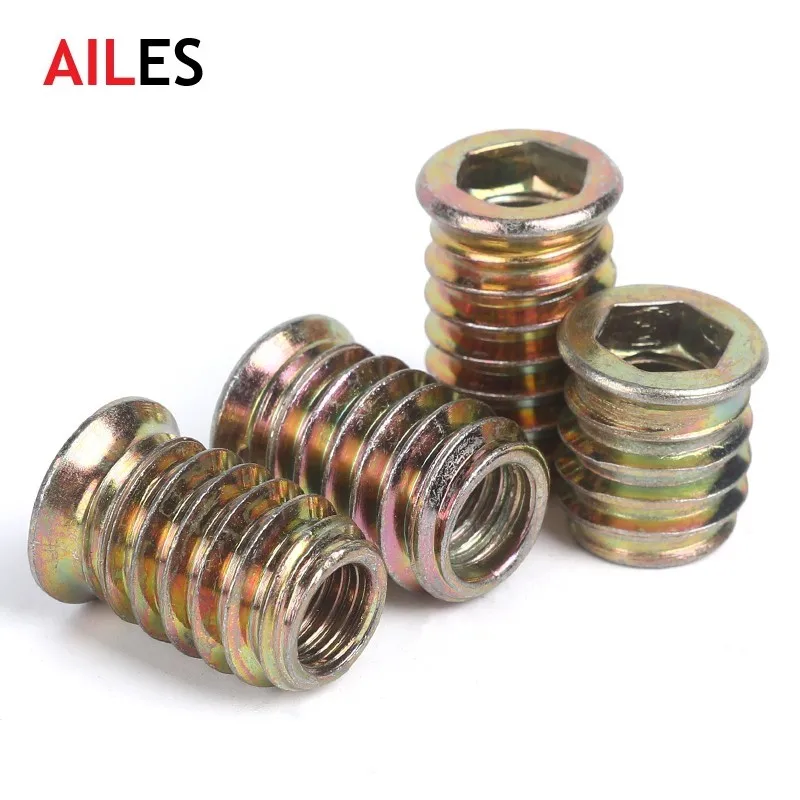 

M6 M8 M10 Wood Insert Nuts Flanged Hexgon Wooden Threaded Inserts Galvanized Carbon Steel Furniture Connectors