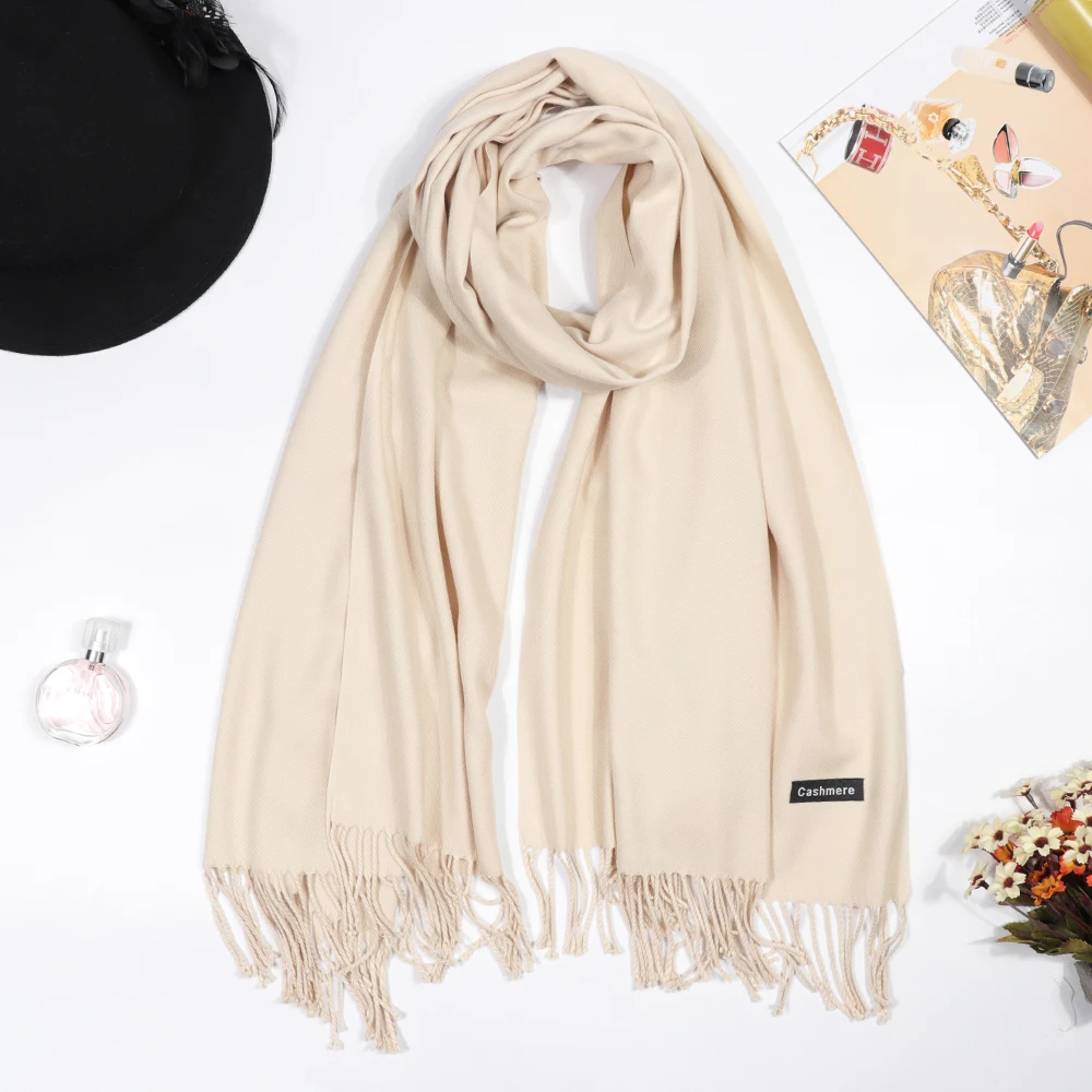 Bufanda de Cachemira de marca de lujo para mujer, Bandana con borlas, chal sólido, Foulard, Tippet, Pashmina, Invierno