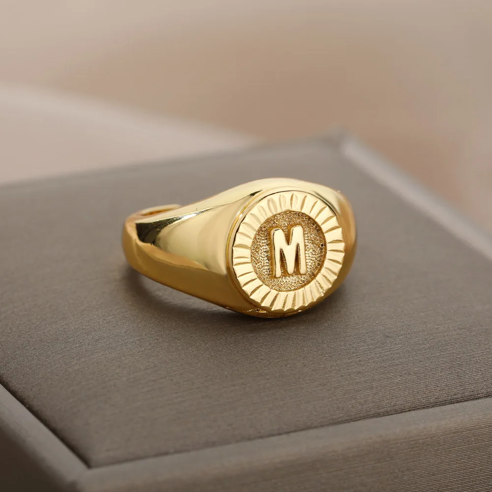 

Opening Adjustable A-Z Letter Rings For Women Creative Stainless Steel Engrave Initials Name Finger Ring Punk Party Jewelry 2021