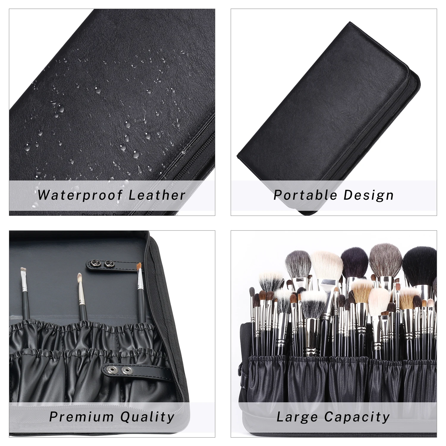 Rownyeon Makeup Brush Organizer Bag Brushes Holder Professional Makeup Brush Set Organizer Black(Brush Case Only)