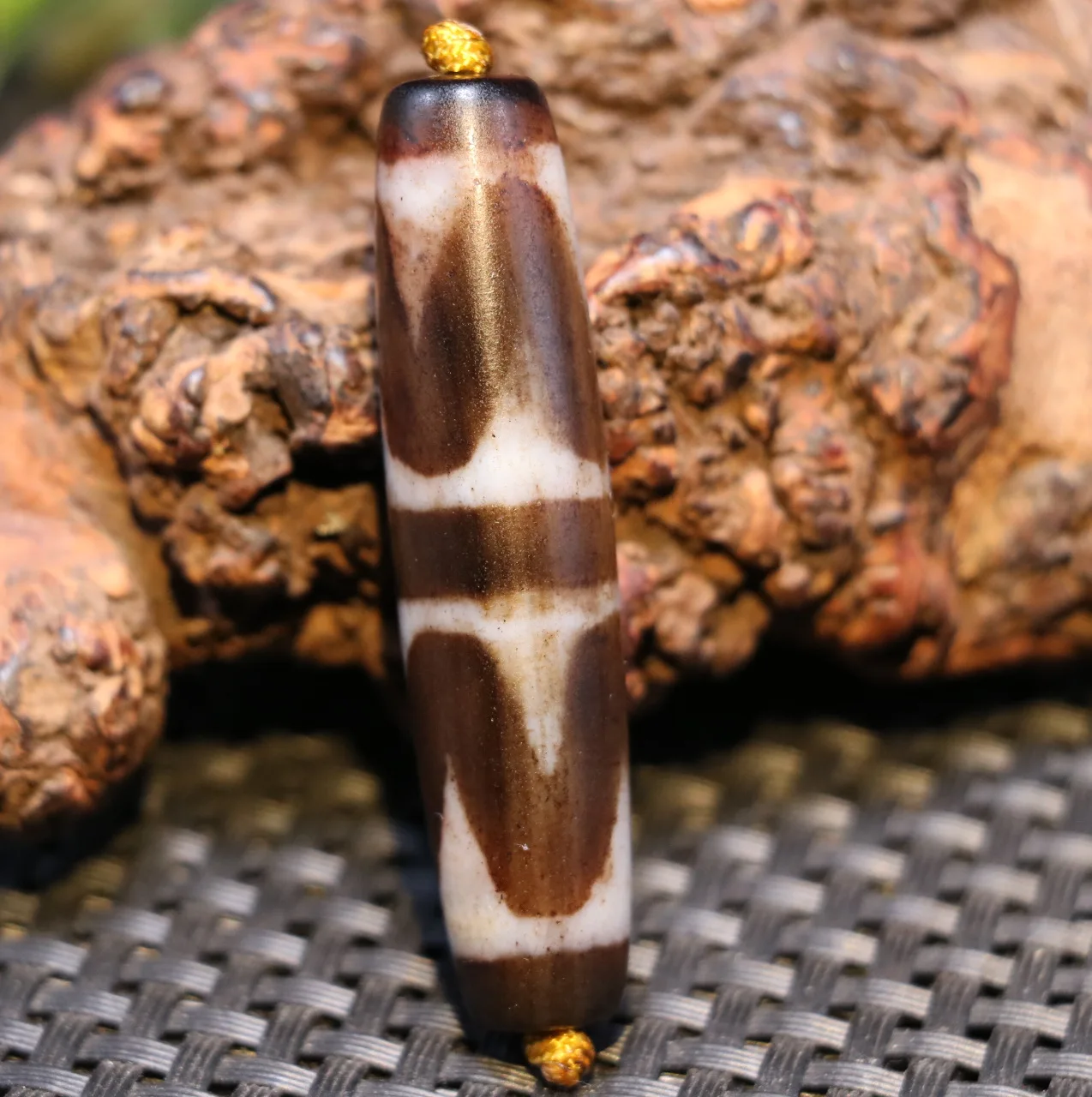 

Treasure Unique Magic Energy Tibetan Old Agate Double Tiger Tooth dZi Bead Amulet Pendant UPD0407A Timestown UPD210106A