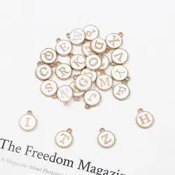 10pcs 12mm Round White Enamel Alphabet Charms Capital Letter Beads Initial Pendants For Jewelry Making DIY Bracelet Earrings