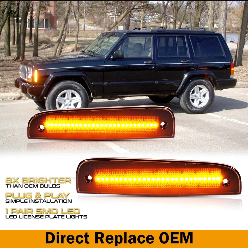 2 pçs marcador lateral dianteiro do carro luzes de estacionamento fender canto led amarelo âmbar lâmpada de estacionamento apto para jeep cherokee turn signal light