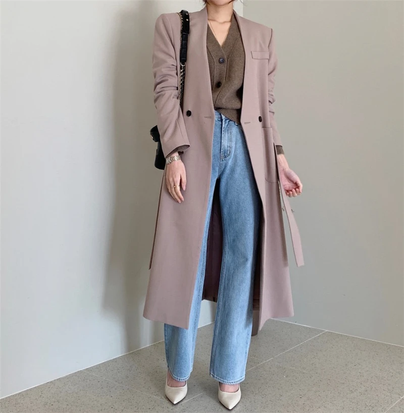 LMQ NEW 2020 new Fashion Casual Simple Classic Slim long suit coat Chic Business Jacket windbreaker suit collar office lady coat