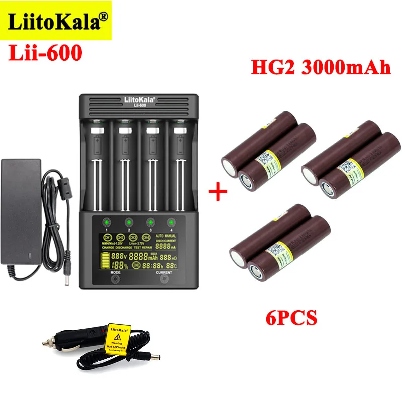 LiitoKala HG2 3000mAh akumulatory z Lii-600 ładowarka do 3.7V Li-ion 18650 21700 26650 1.2V AA aaa NiMH