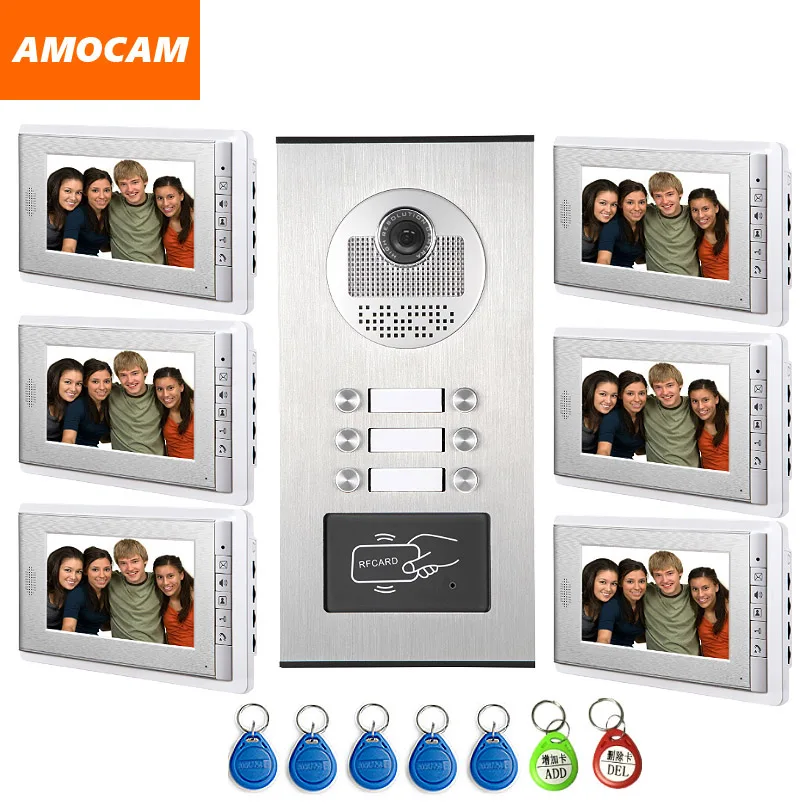 

6/8/10/12 Units Apartment intercom system Video Door Phone Intercom Kits 7" Monitor with 7 PCS ID keyfobs for 6-12 Household