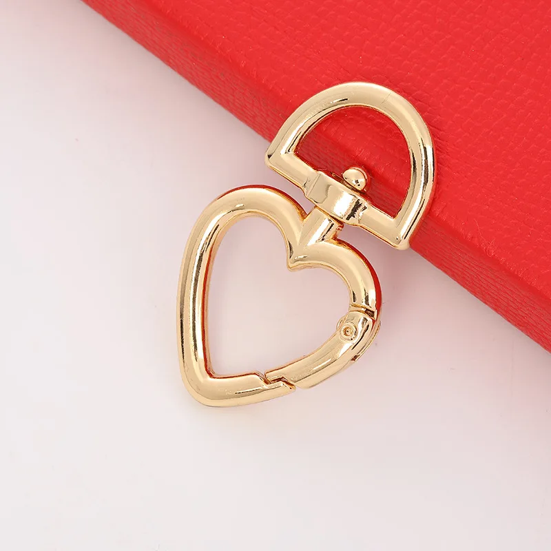 5PCS Gold Heart Shape Key Chain Buckle DIY Craft Jewelry Leather Bags Decor Spring Fastener Revolving Metal Button Accessories