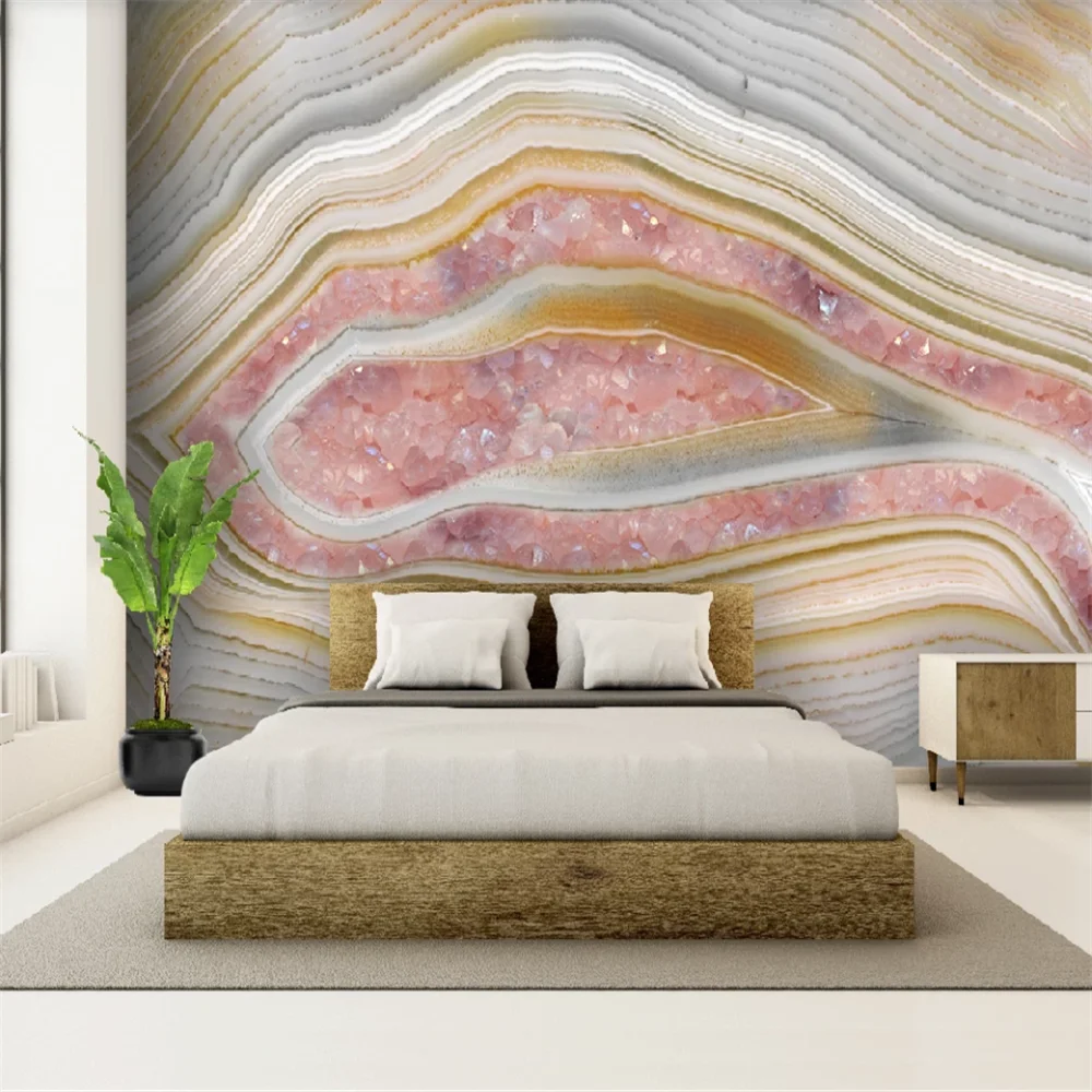 Custom 3D wallpaper mural modern light luxury high-grade gray microcrystalline marble pattern agate slice background wall