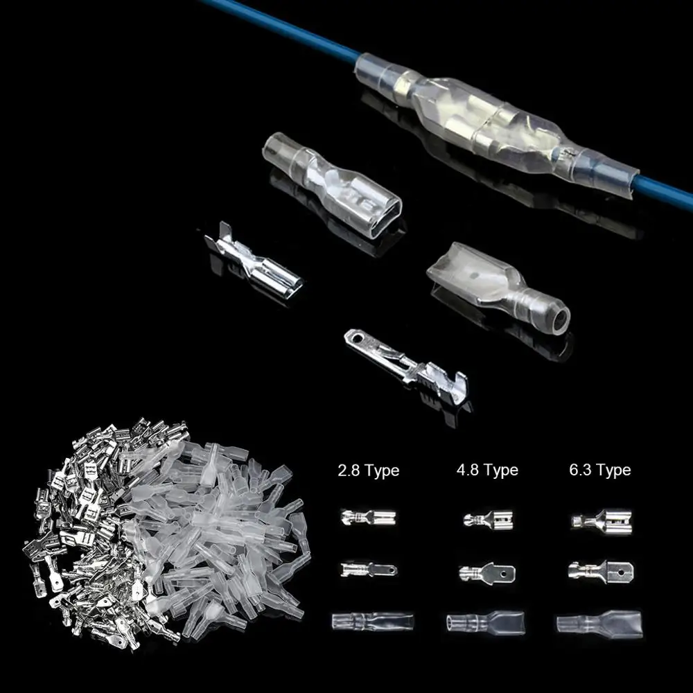 50 PCS/25 Pairs Male/Female Electrical Wire Connector 2.8/4.8/6.3mm Crimp Terminals with Seal Sheath for 22-16 AWG 0.5-1.5 mm2