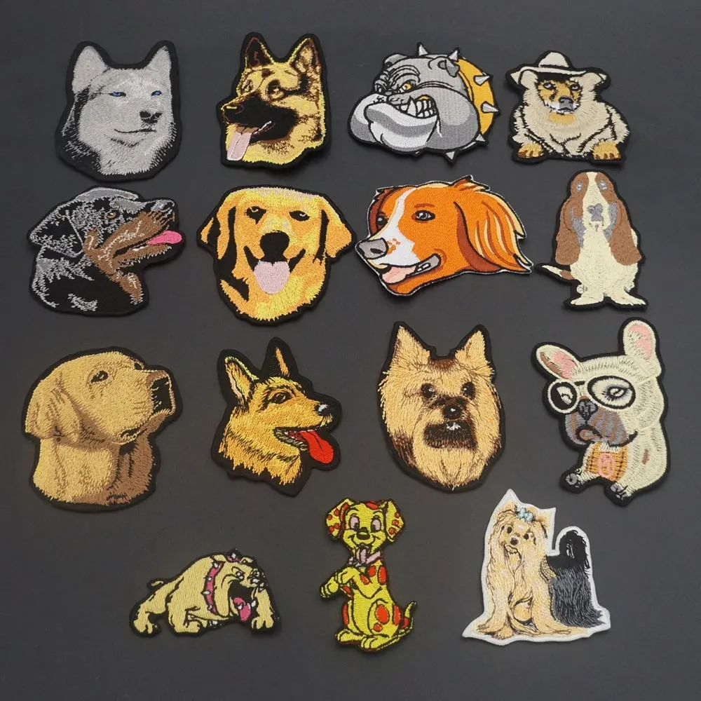 Cute Dog Animal Embroidered Iron-on Back Patches for Kids Clothes Pets Badge Stickers Garment Appliques