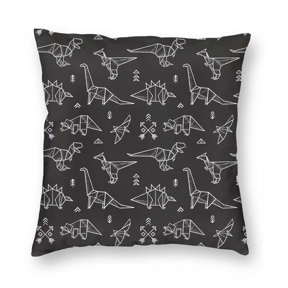 

Black White Origami Dinosaurs Square Pillowcase Polyester Linen Velvet Creative Zip Decor Pillow Case Home Cushion Cover 18"