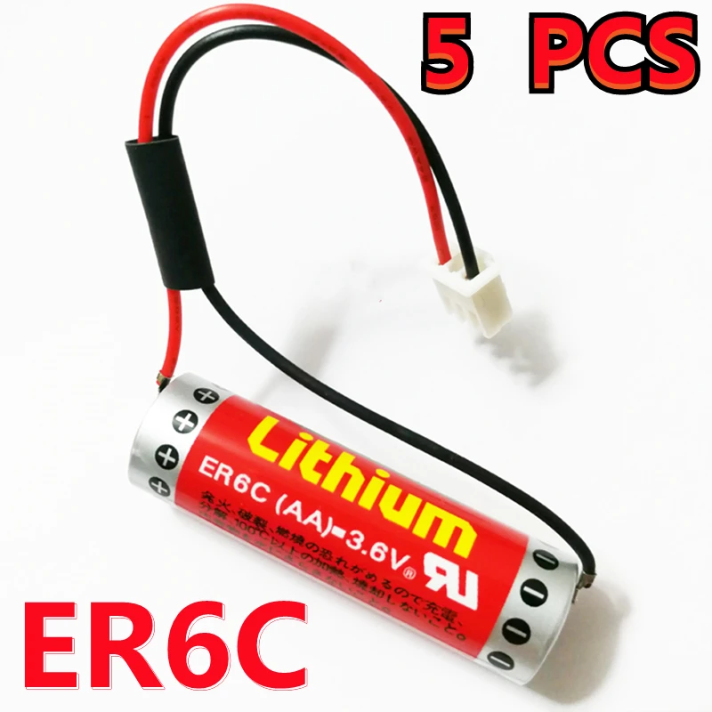 5PACK Original NEW Battery ER6C AA 14500 3.6V 1800mAh F2-40BL FX2N-48MT PLC CNC Industrial Lithium Battery with Plug