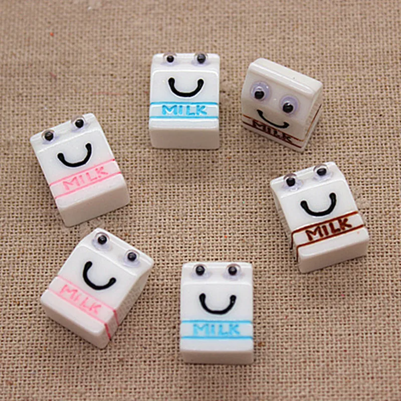 10pcs Cute Mix Colors Resin 3D Milk Smile Box Miniature Food Art Supply DIY Craft Decoration,9*13*18mm